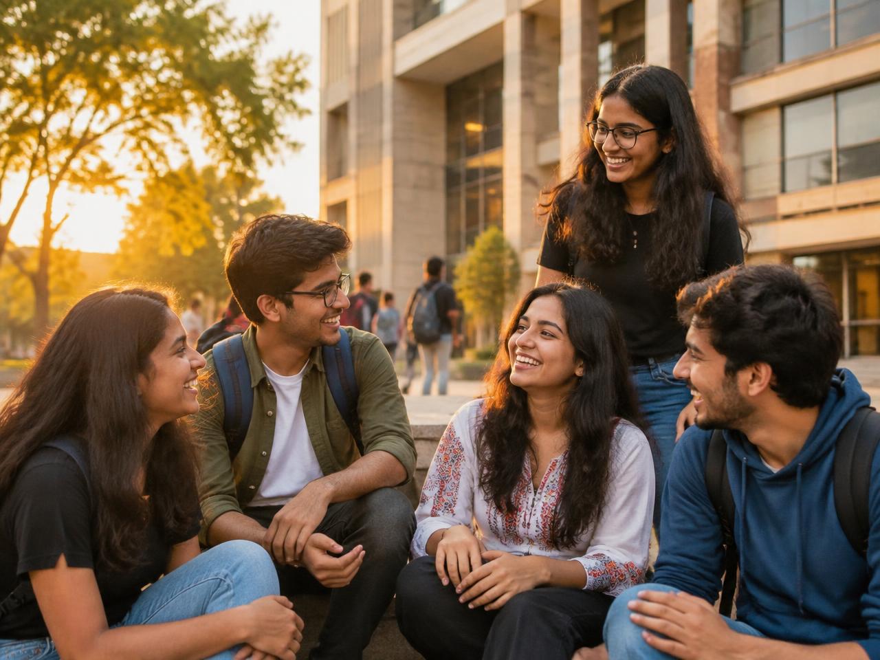 Students talking together on campus