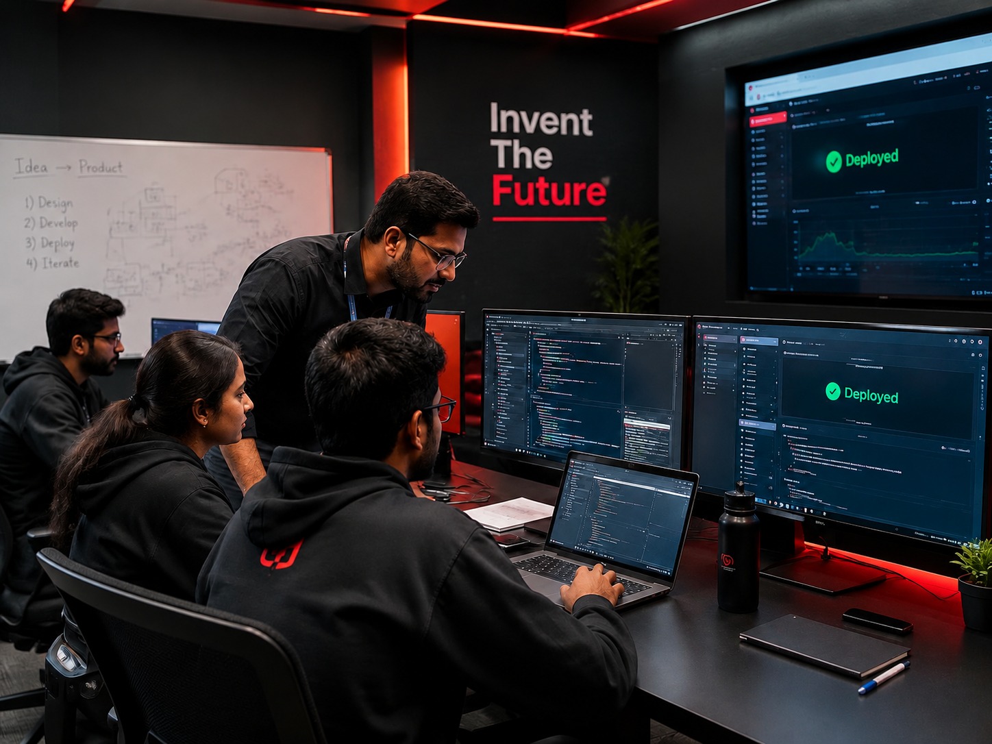 Students coding with a mentor in the SuperCoders AI WorkSpace